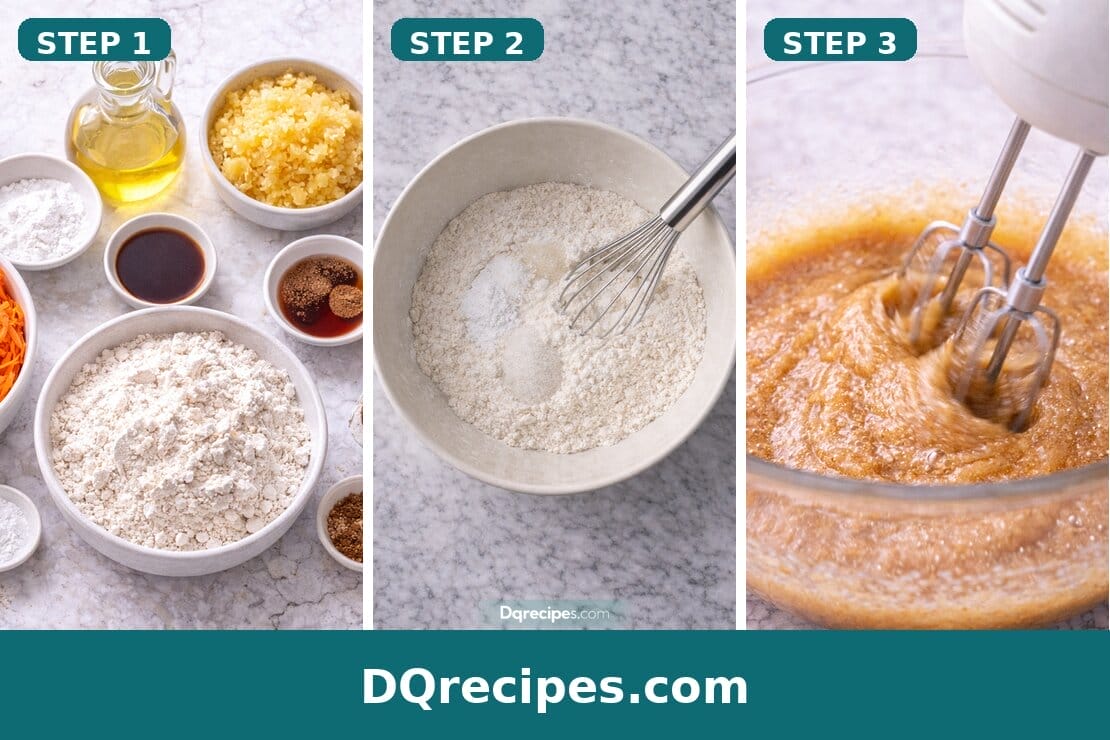 Hawaiian Carrot Pineapple Cake Preperation 1, 2,3 steps