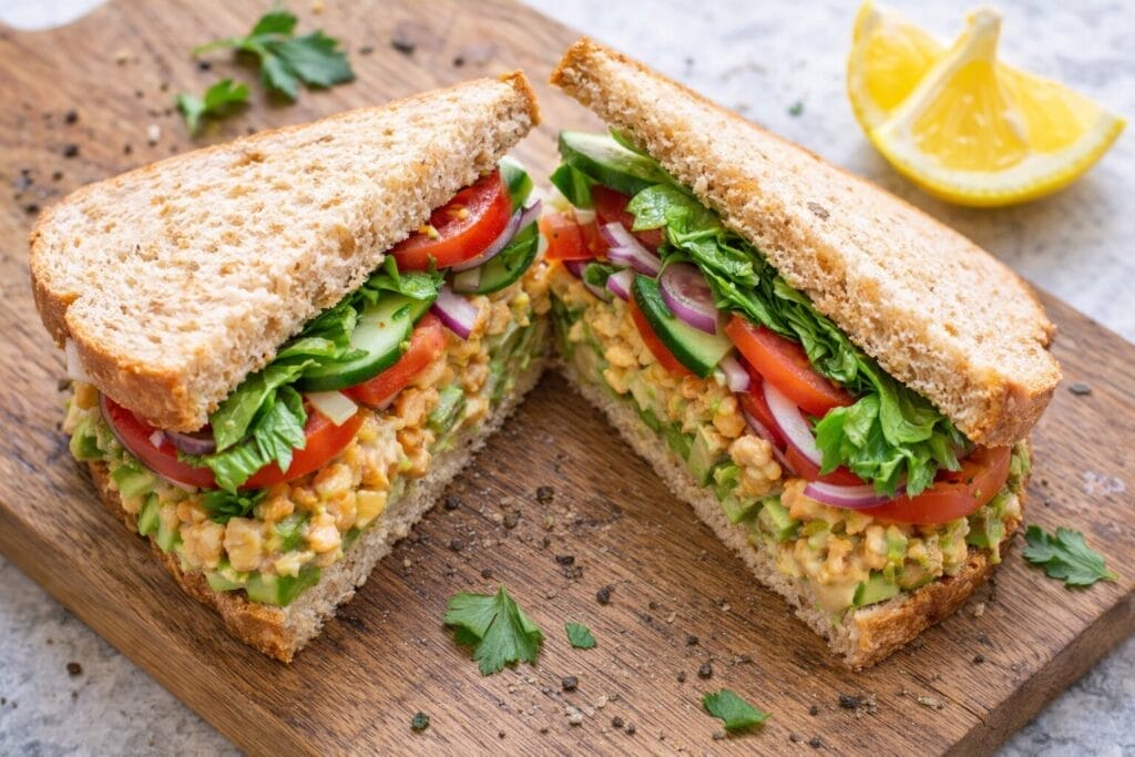 No Cook Chickpea Avocado Sandwich dinner